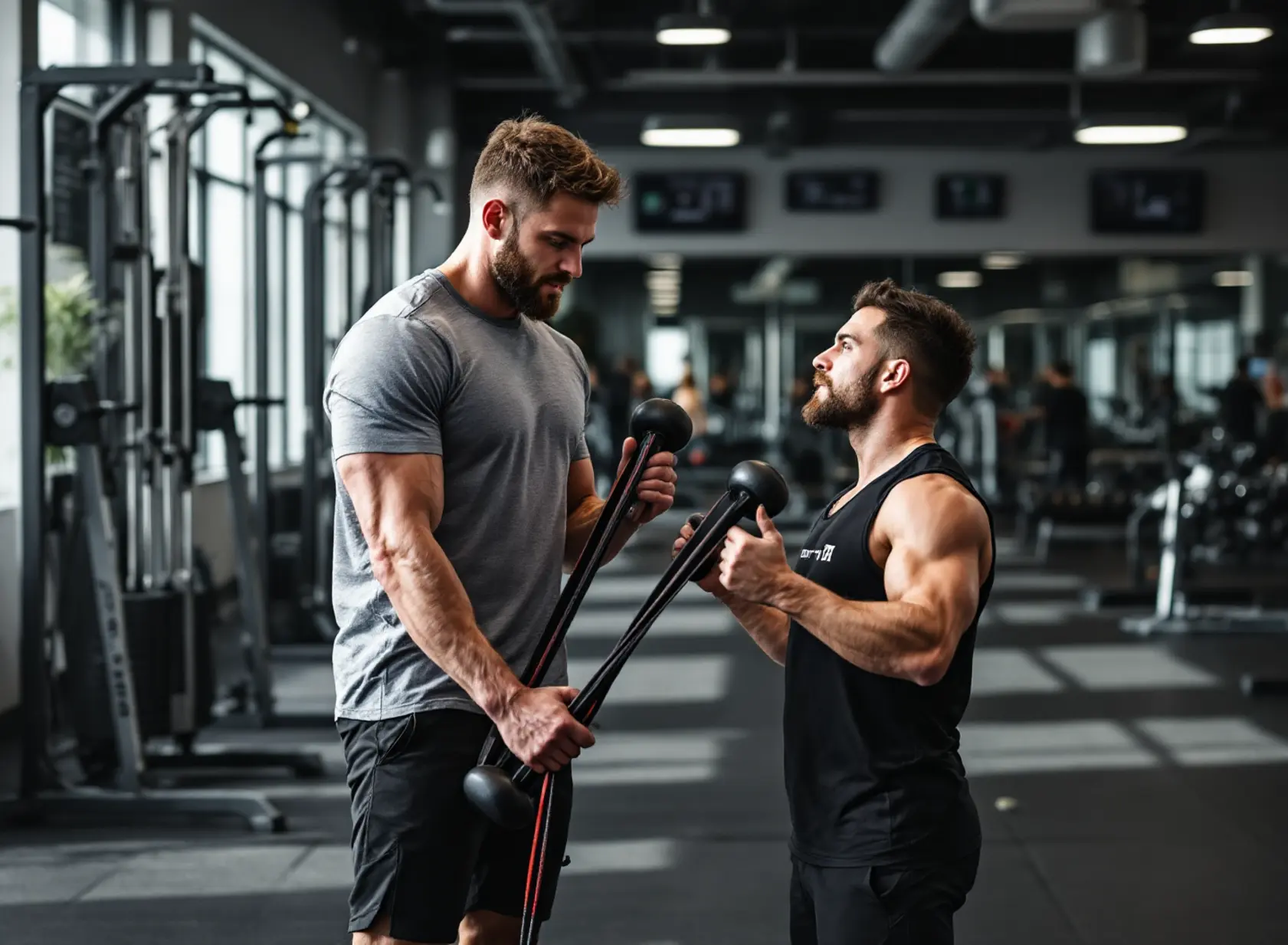 Certified trainer coaching a client at a Tacoma gym offering personal training services.